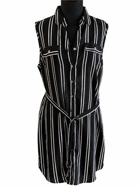 Suzy Shier Sleeveless Striped Shirt Dress/Tie Waist Size L